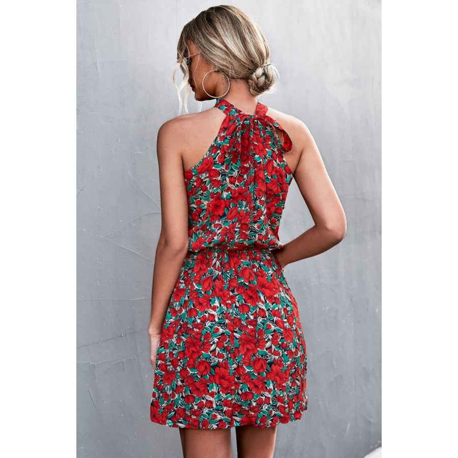 Floral Tied Sleeveless Mini Dress