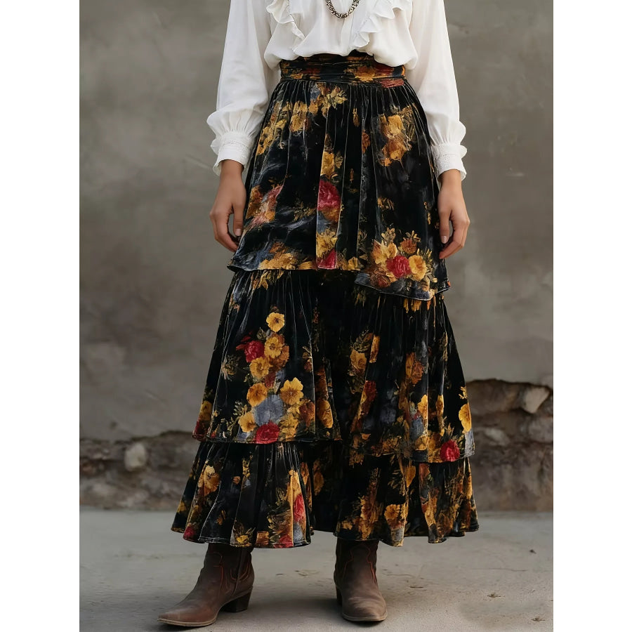 Floral Tiered Maxi Skirt / S Apparel and Accessories
