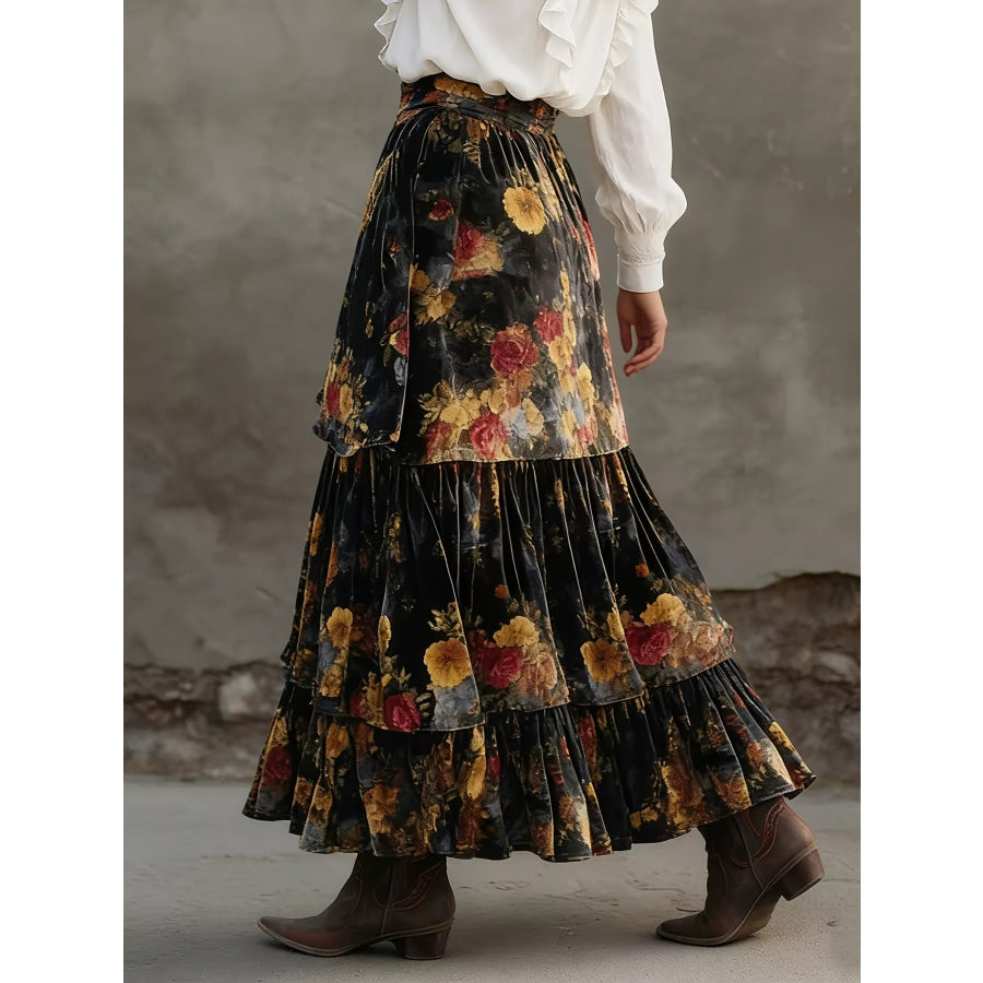 Floral Tiered Maxi Skirt Apparel and Accessories