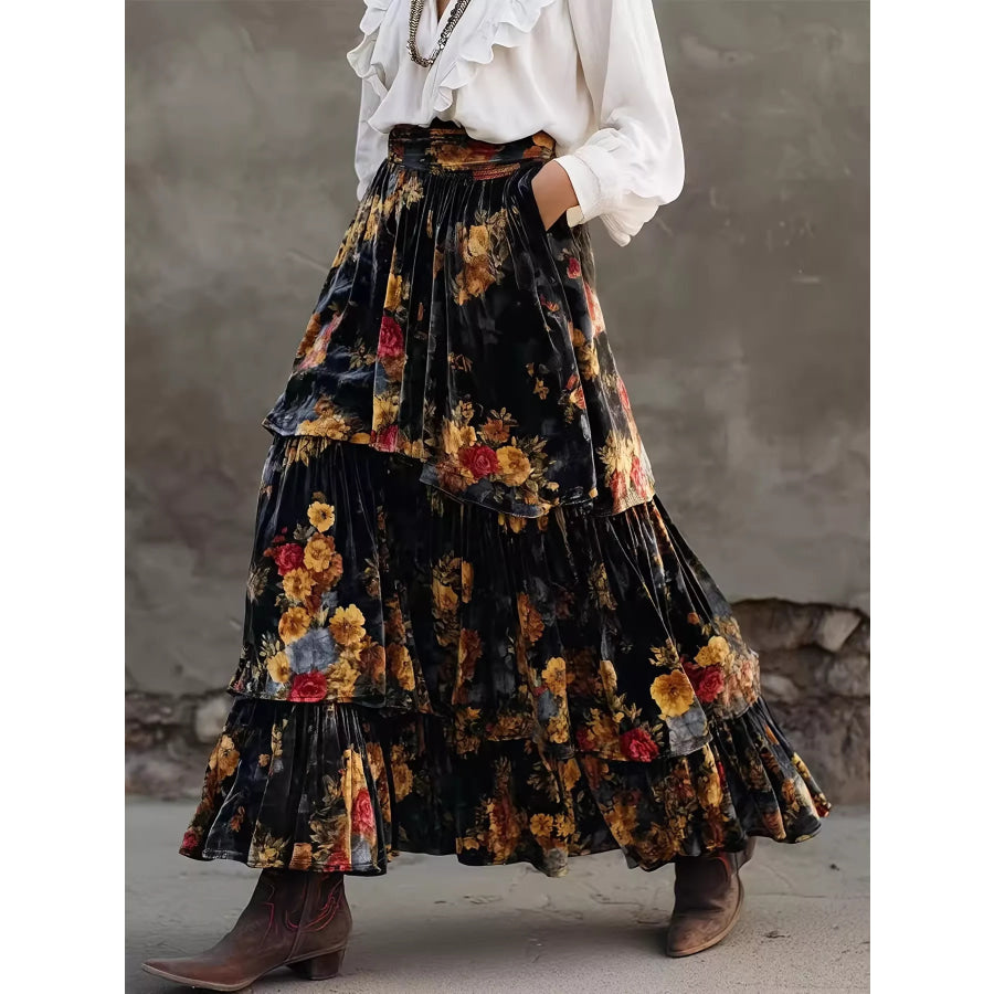 Floral Tiered Maxi Skirt / S Apparel and Accessories