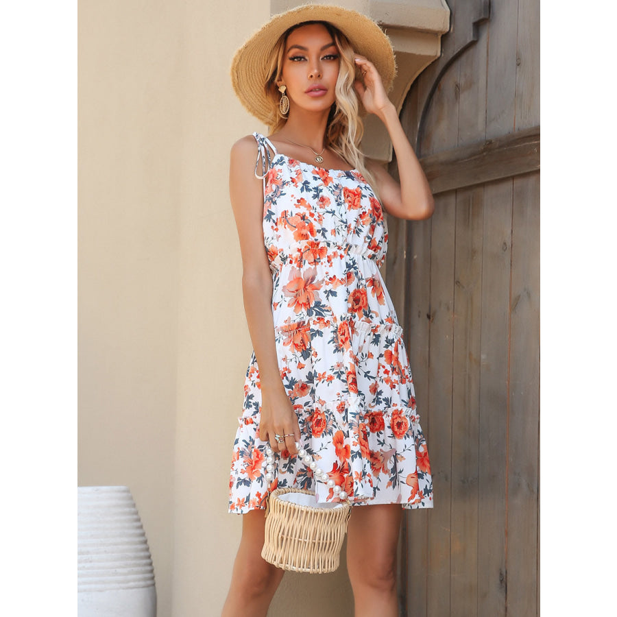 Floral Tiered Spaghetti Strap Dress Apparel and Accessories