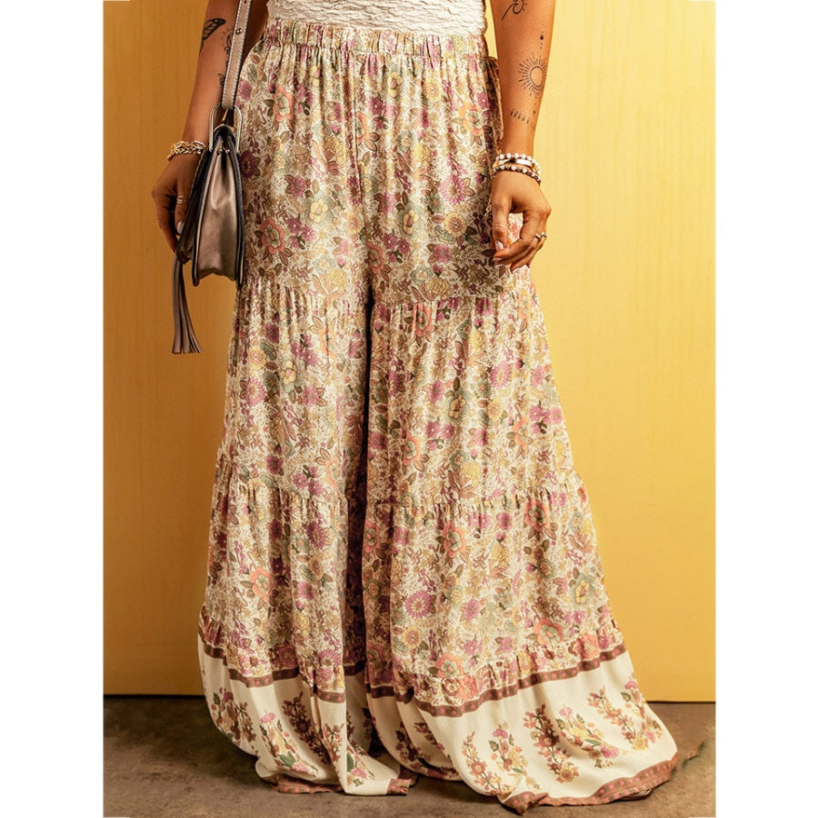 Floral Tiered Wide Leg Pants Tangerine / S