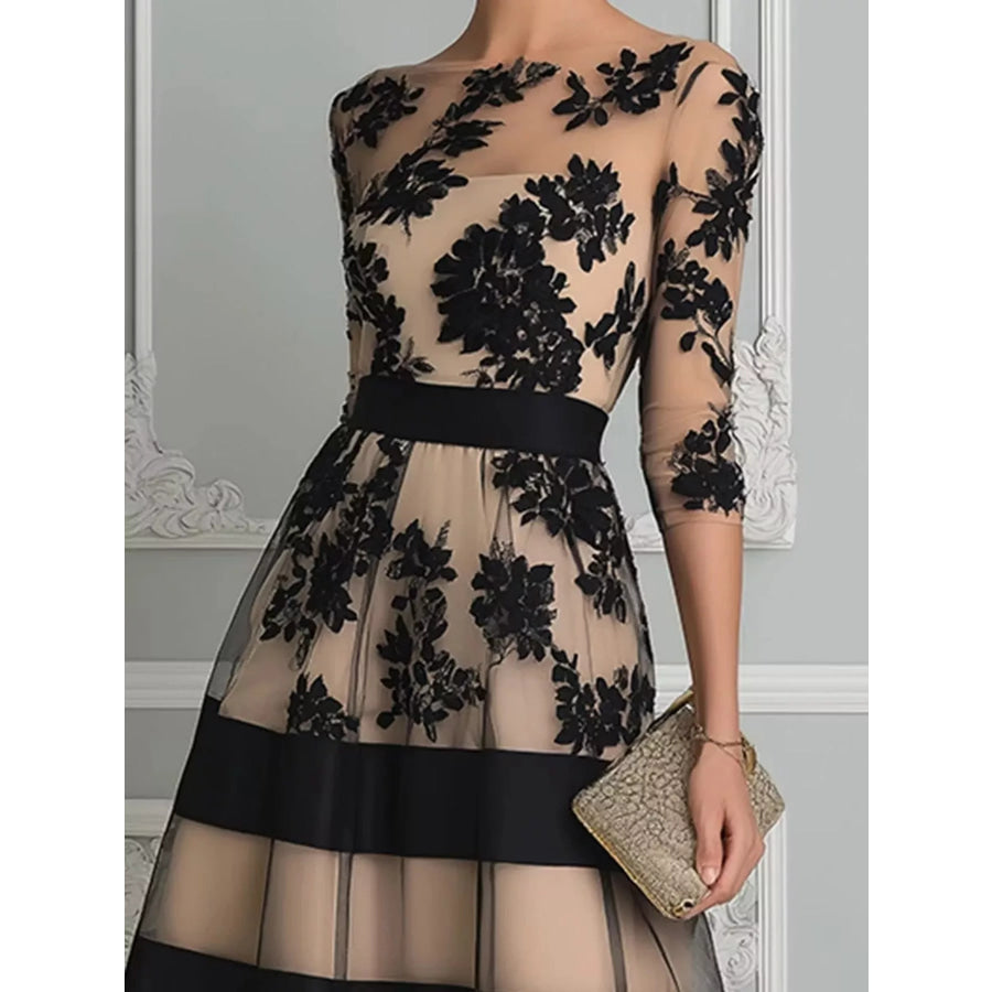 Floral Tulle A-Line Midi Dress Apparel and Accessories