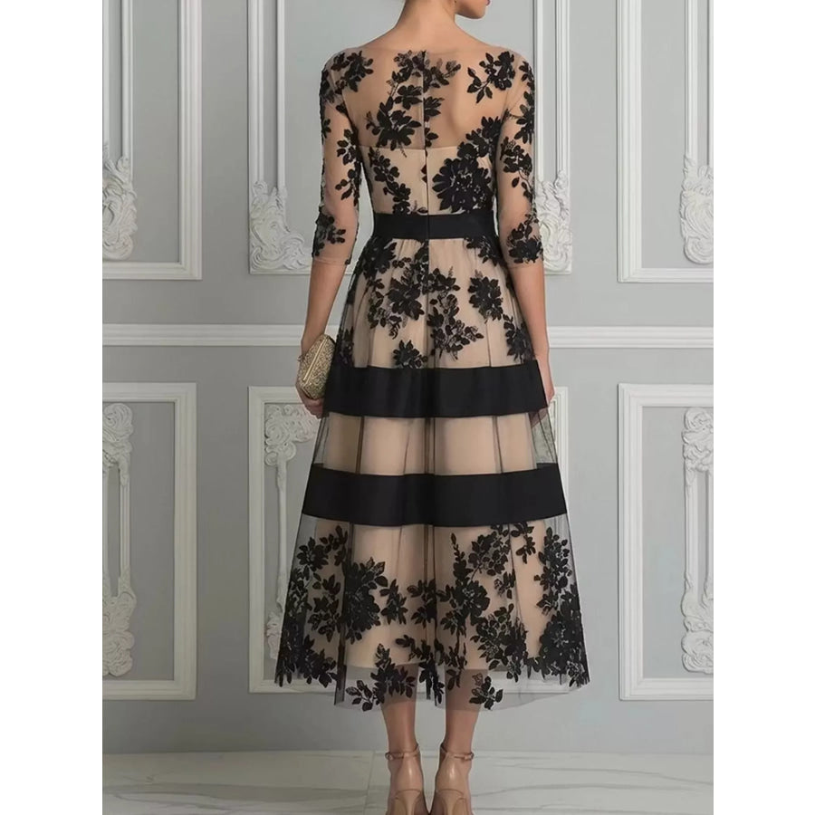 Floral Tulle A-Line Midi Dress Apparel and Accessories