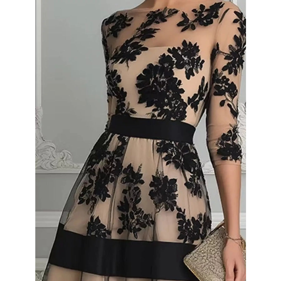 Floral Tulle A-Line Midi Dress Apparel and Accessories