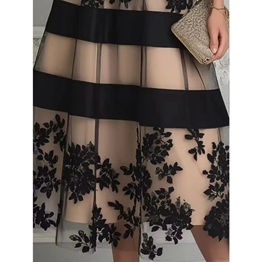 Floral Tulle A-Line Midi Dress Apparel and Accessories
