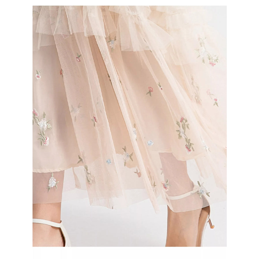 Floral Tulle Layered Maxi Dress Apparel and Accessories
