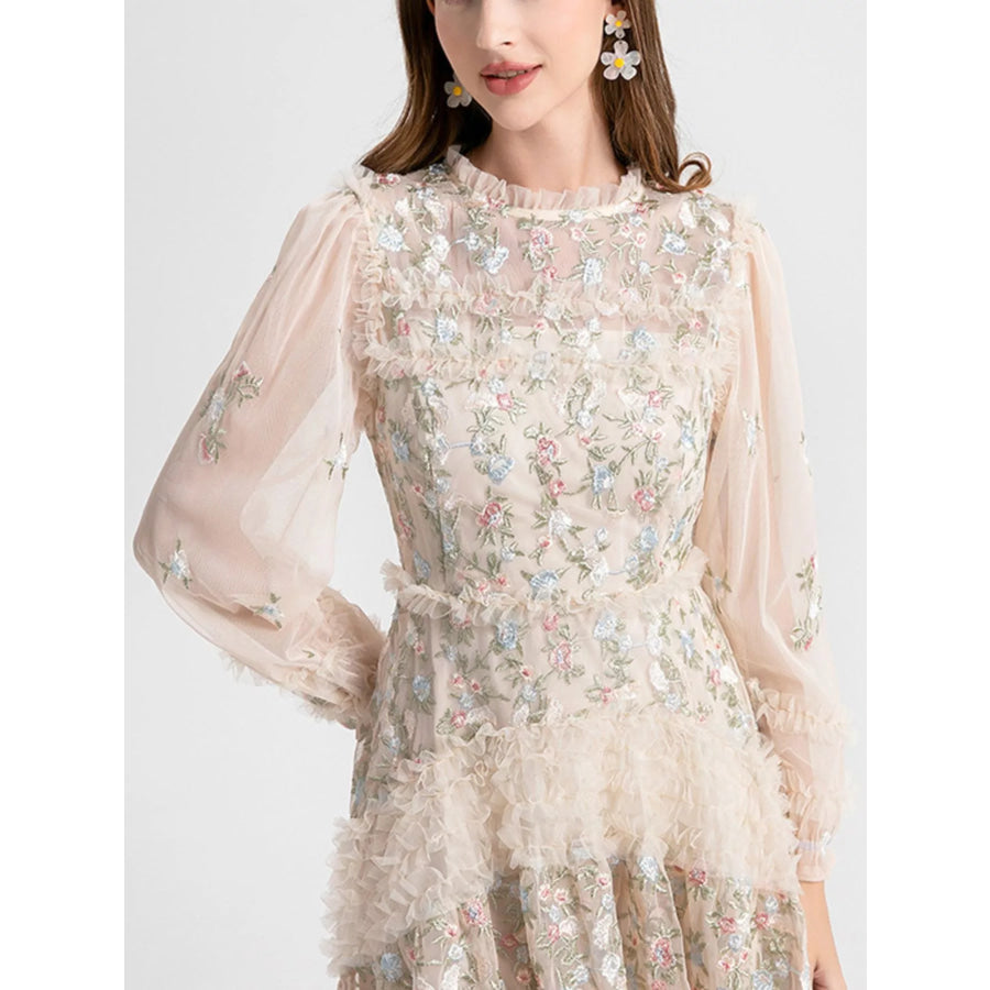 Floral Tulle Layered Maxi Dress Apparel and Accessories