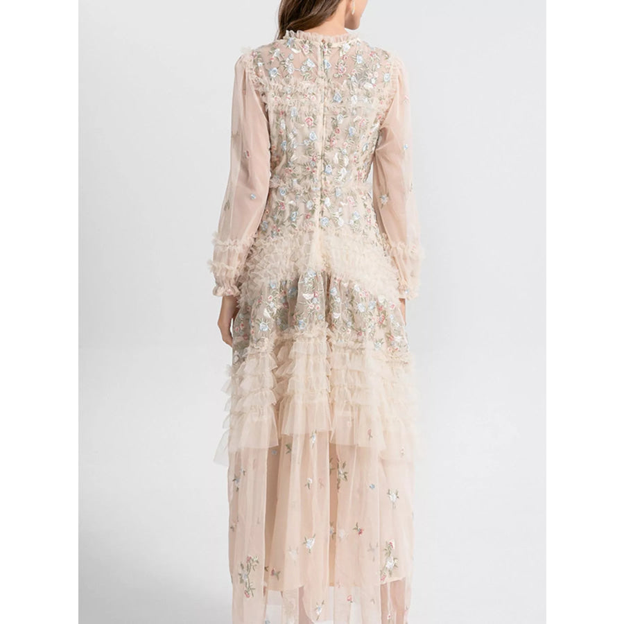 Floral Tulle Layered Maxi Dress Apparel and Accessories