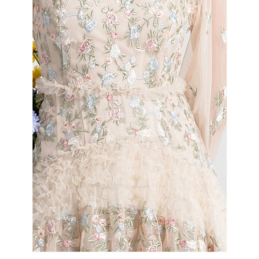 Floral Tulle Layered Maxi Dress Apparel and Accessories