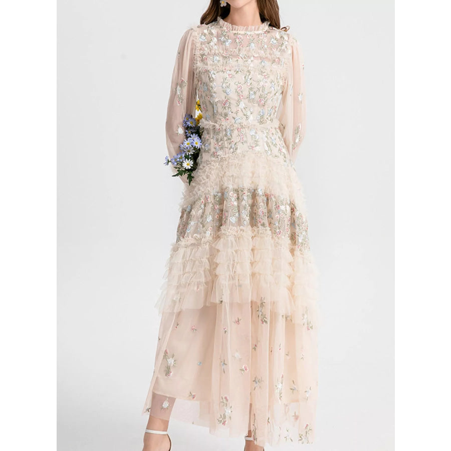 Floral Tulle Layered Maxi Dress Apparel and Accessories