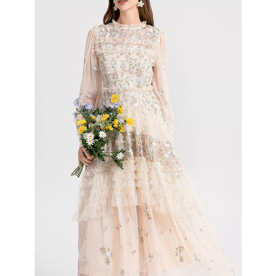 Floral Tulle Layered Maxi Dress Apparel and Accessories