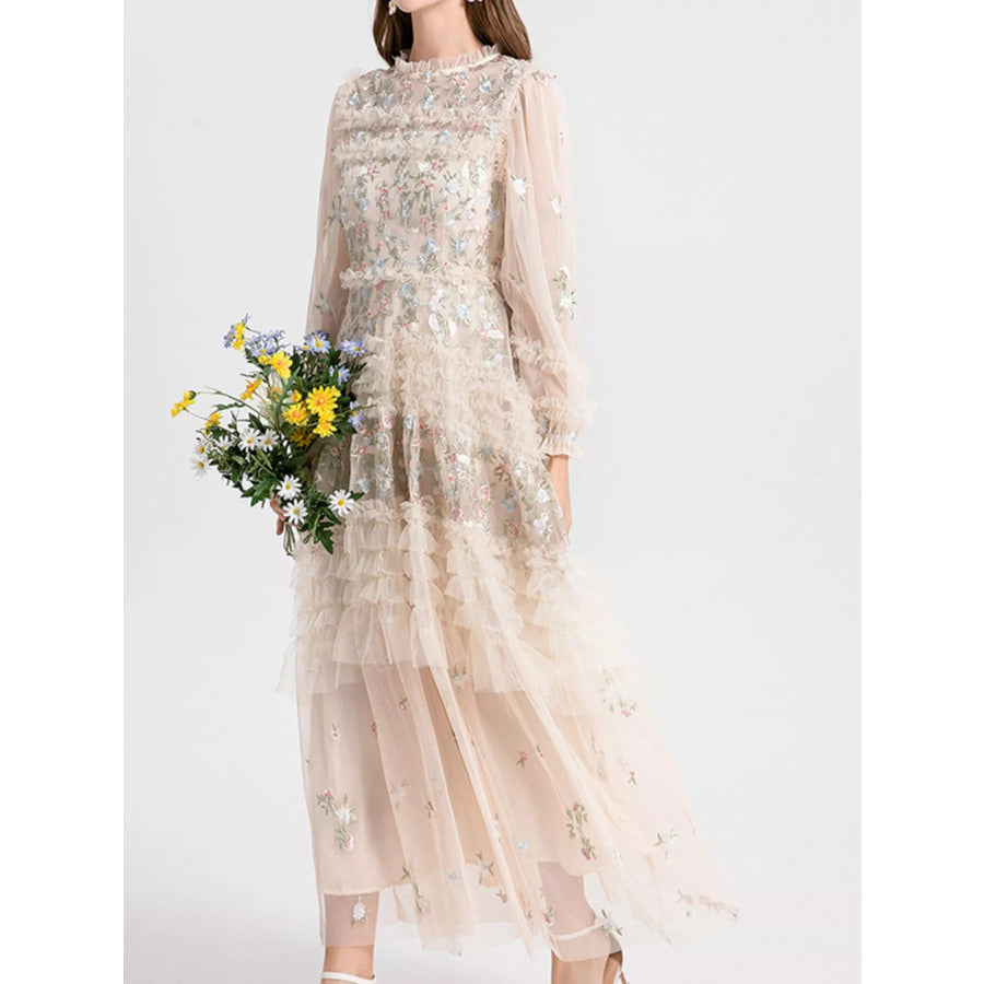 Floral Tulle Layered Maxi Dress Apparel and Accessories
