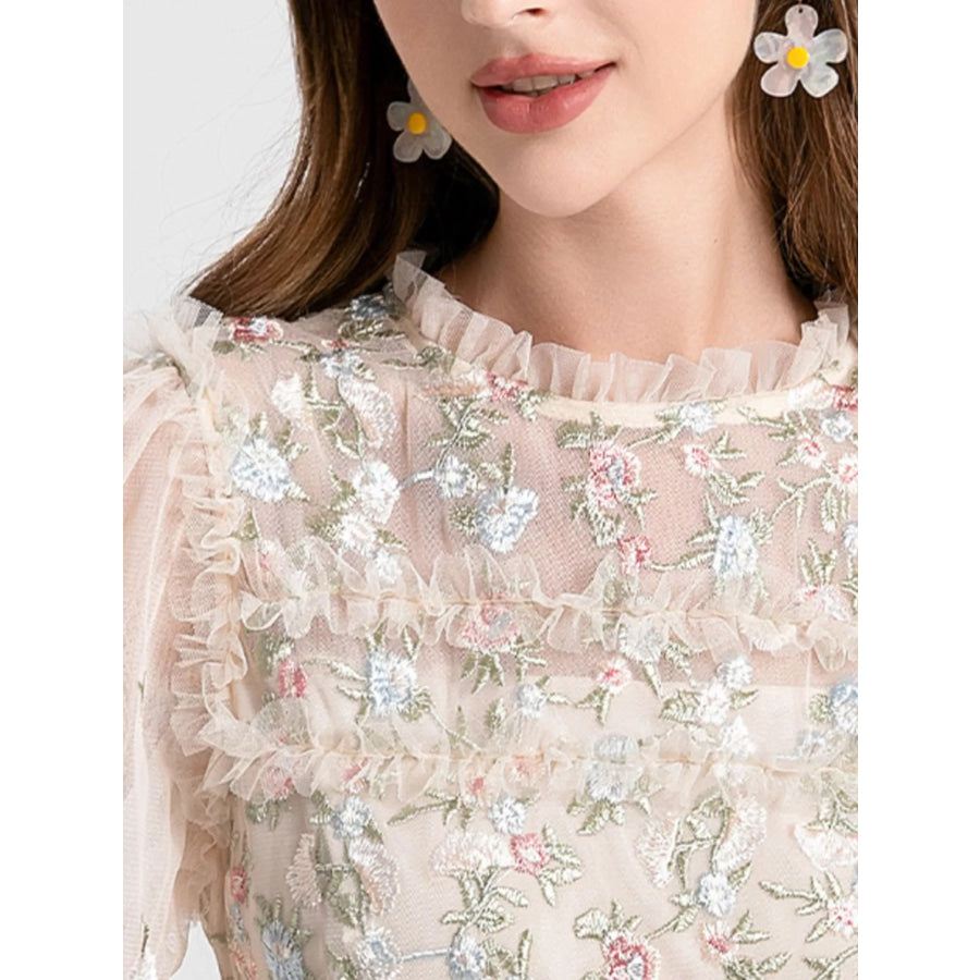 Floral Tulle Layered Maxi Dress Apparel and Accessories