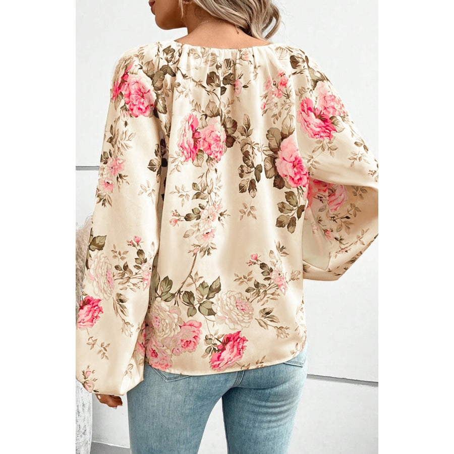 Floral V-Neck Balloon Sleeve Blouse