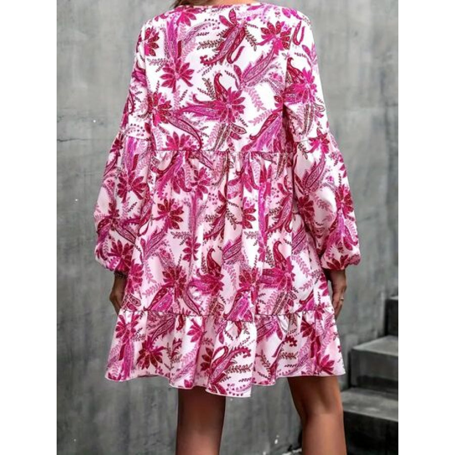 Floral V - Neck Balloon Sleeve Dress Apparel and Accessories