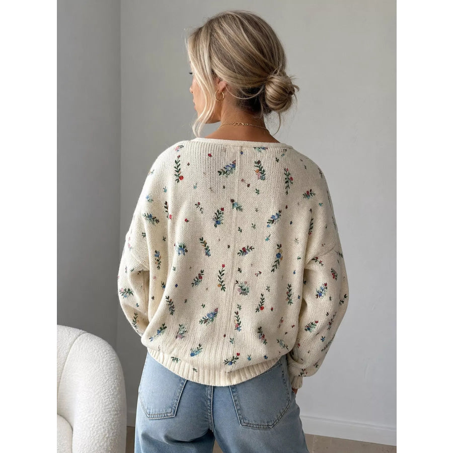 Floral V-Neck Button-Down Cardigan Apparel and Accessories