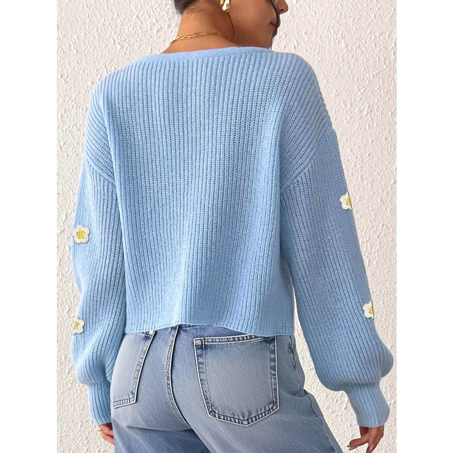 Floral V-Neck Button-Down Cropped Cardigan Apparel and Accessories