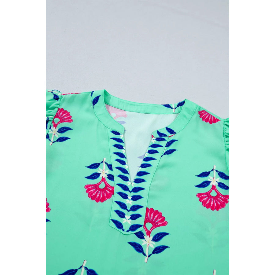 Floral V Neck Flutter Sleeve Blouse Apparel and Accessories