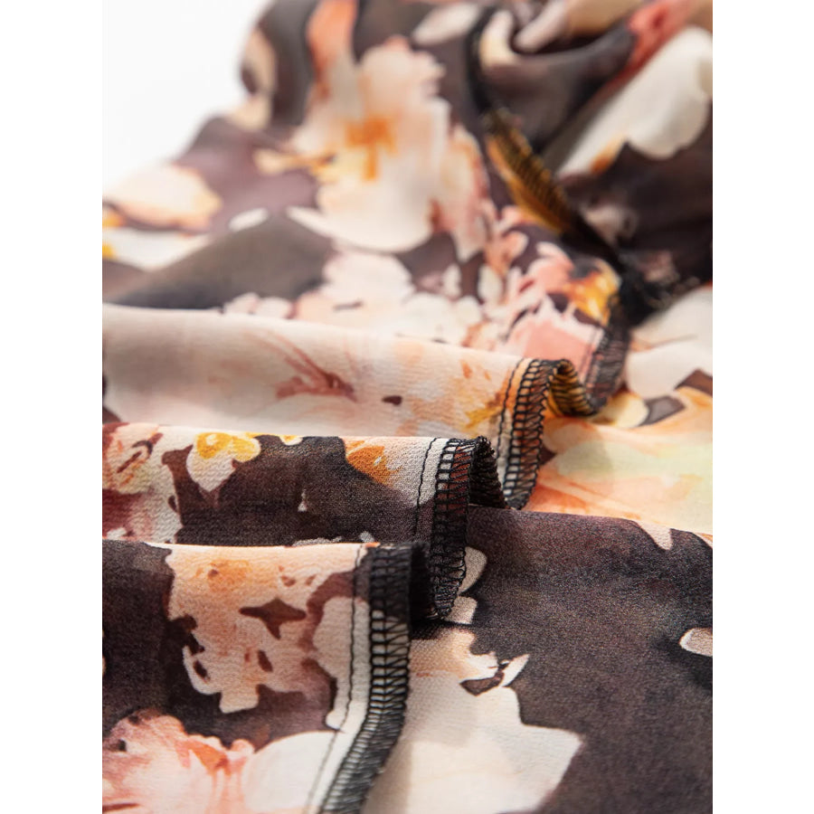 Floral V Neck Long Puff Sleeve Breezy Blouse Apparel and Accessories