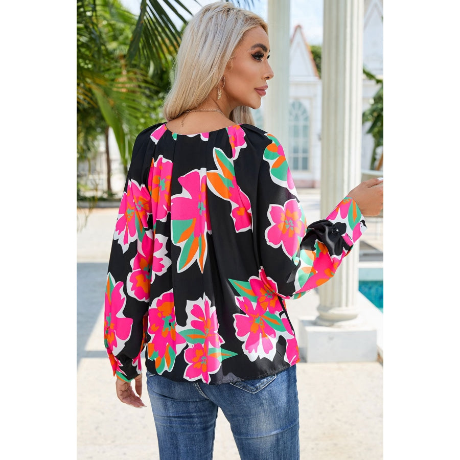 Floral V-Neck Long Sleeve Blouse