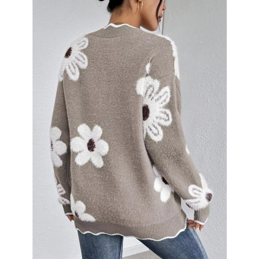 Floral V-Neck Long Sleeve Sweater Apparel and Accessories