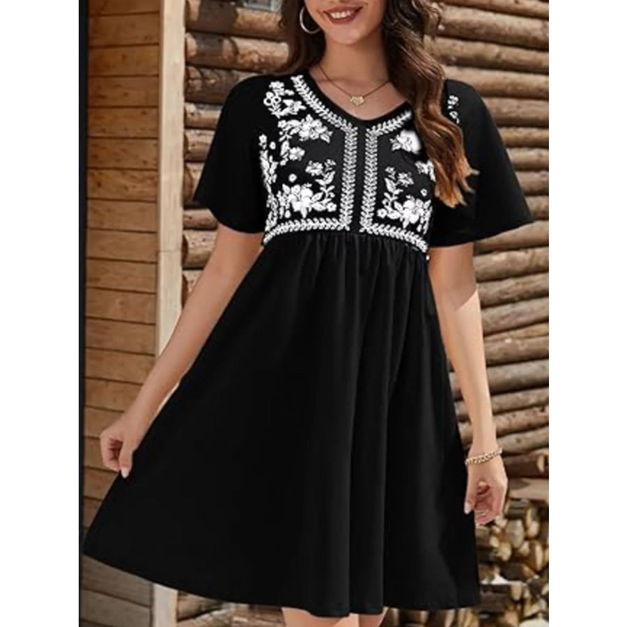 Floral V-Neck Mini Dress Apparel and Accessories