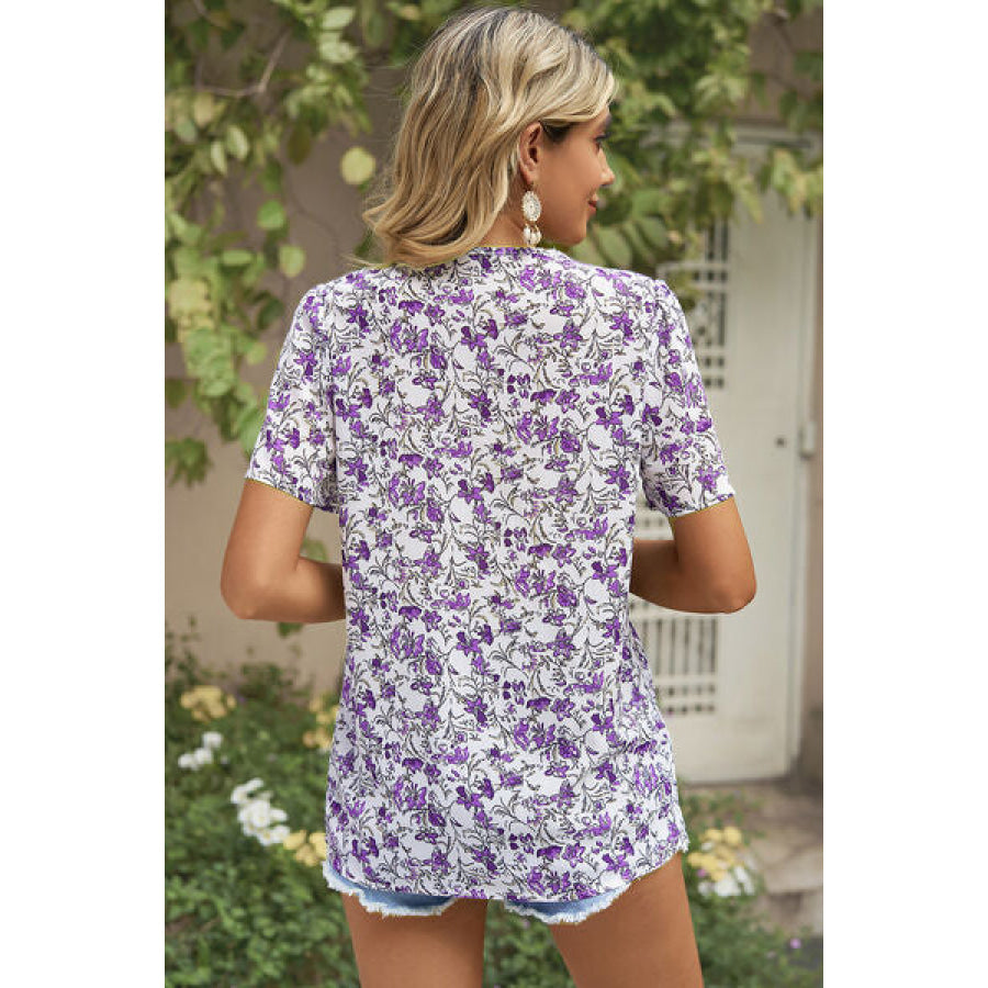 Floral V - Neck Short Sleeve T - Shirt Apparel and Accessories