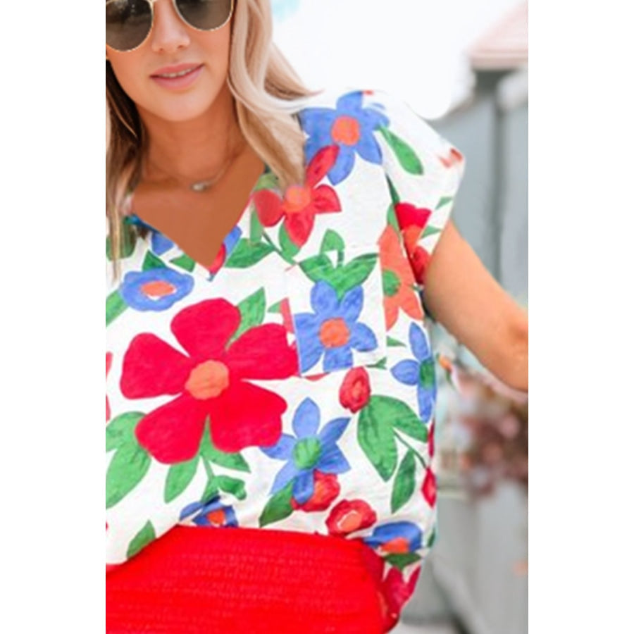 Floral V-Neck Short Sleeve Top