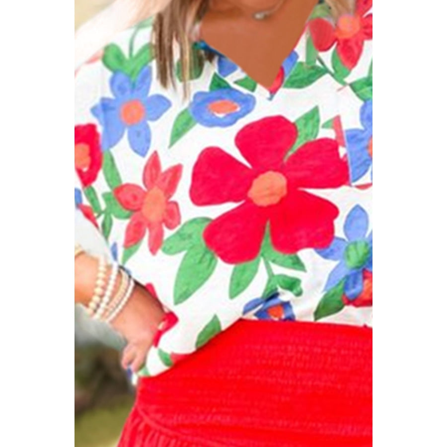 Floral V-Neck Short Sleeve Top