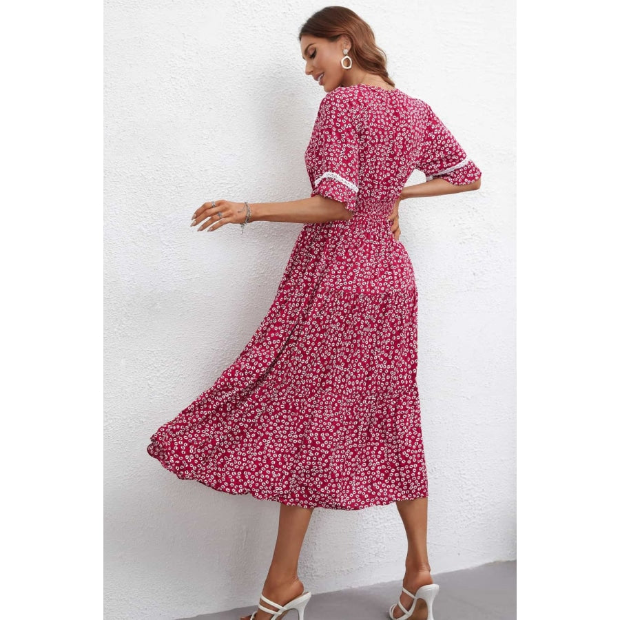 Floral V-Neck Smocked Waist Midi Dress