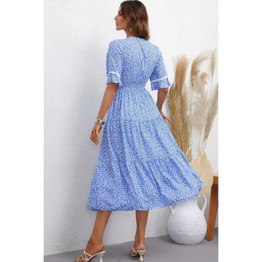 Floral V-Neck Smocked Waist Midi Dress