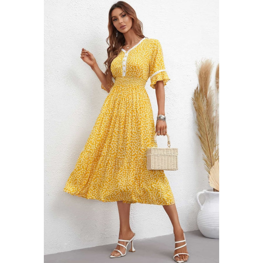 Floral V-Neck Smocked Waist Midi Dress