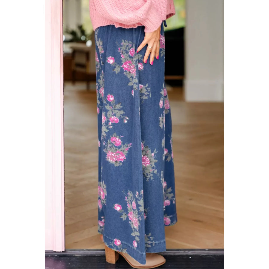 Floral Wide Leg Jeans Apparel and Accessories