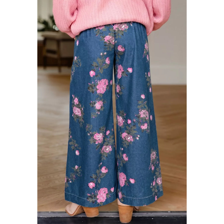 Floral Wide Leg Jeans Apparel and Accessories