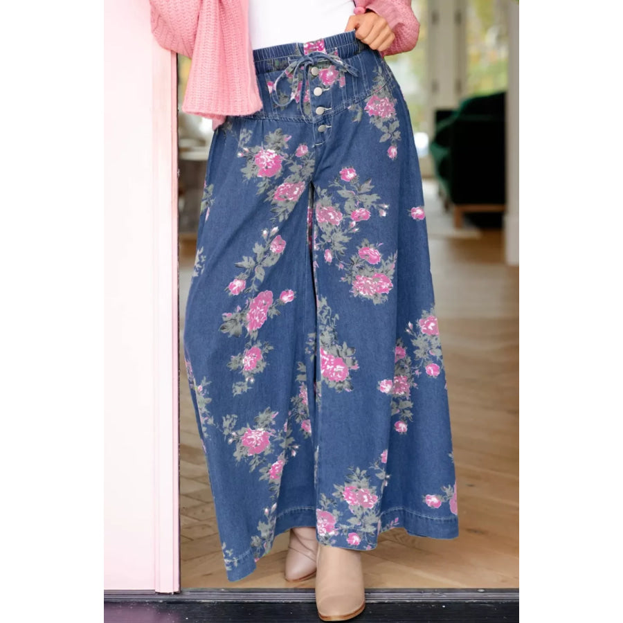 Floral Wide Leg Jeans Medium / 4 Apparel and Accessories