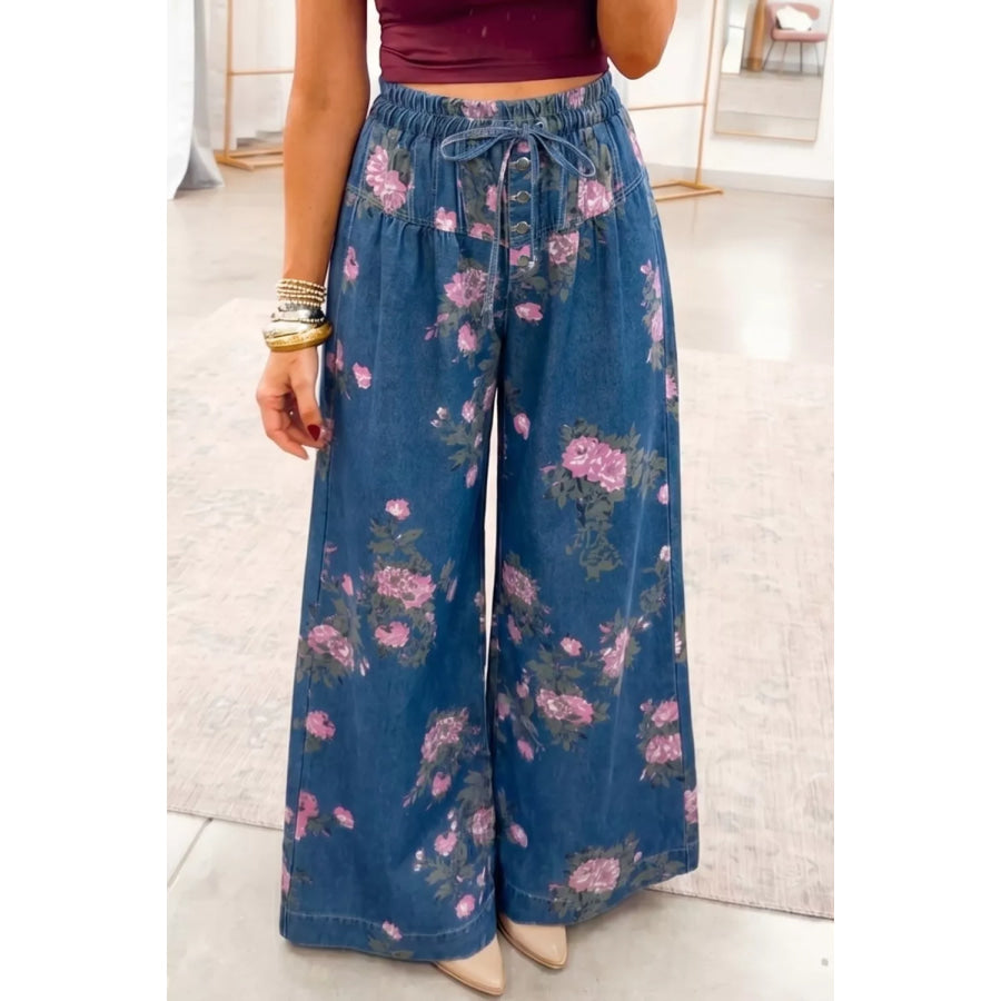 Floral Wide Leg Jeans Medium / 4 Apparel and Accessories