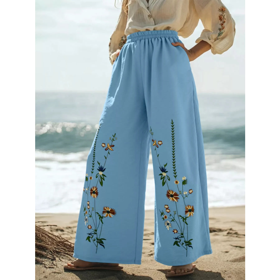 Floral Wide Leg Pants Apparel and Accessories