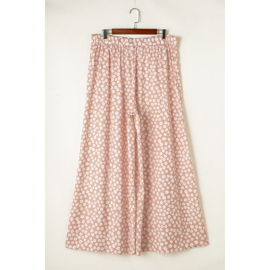 Floral Wide Leg Pants Apricot / S Apparel and Accessories