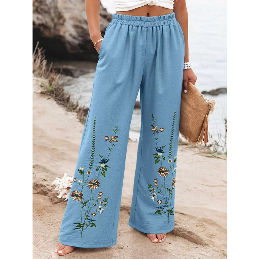 Floral Wide Leg Pants Apparel and Accessories
