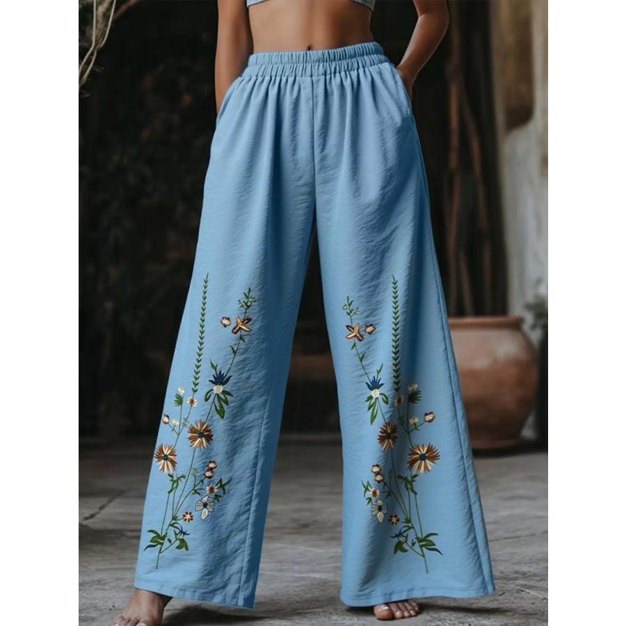 Floral Wide Leg Pants Apparel and Accessories