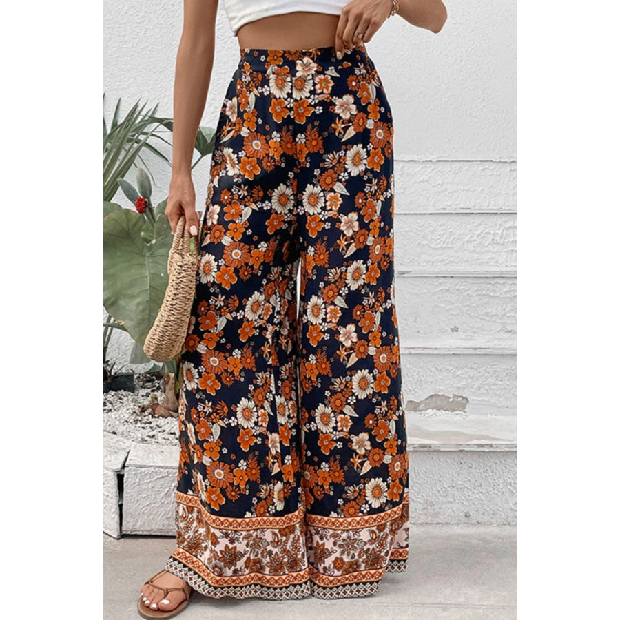 Floral Wide Leg Pants with Pockets Floral / S