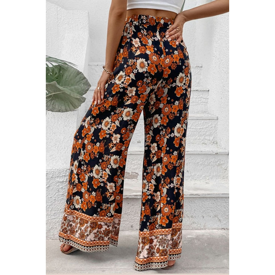 Floral Wide Leg Pants with Pockets Floral / S