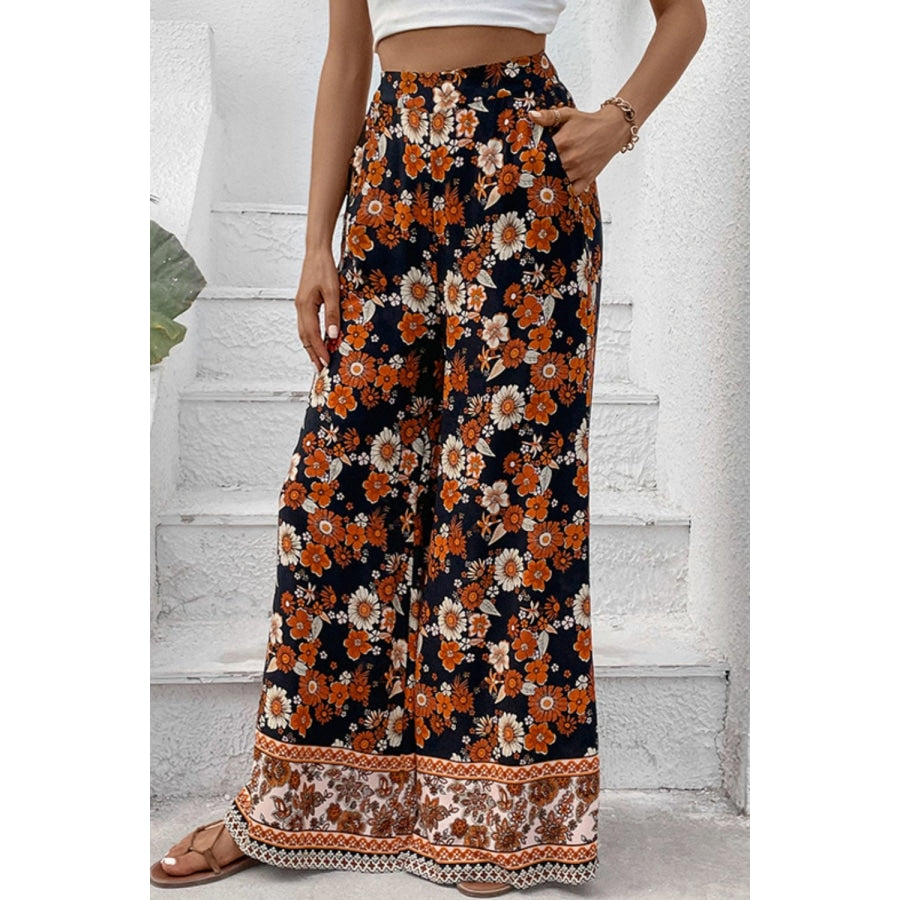 Floral Wide Leg Pants with Pockets