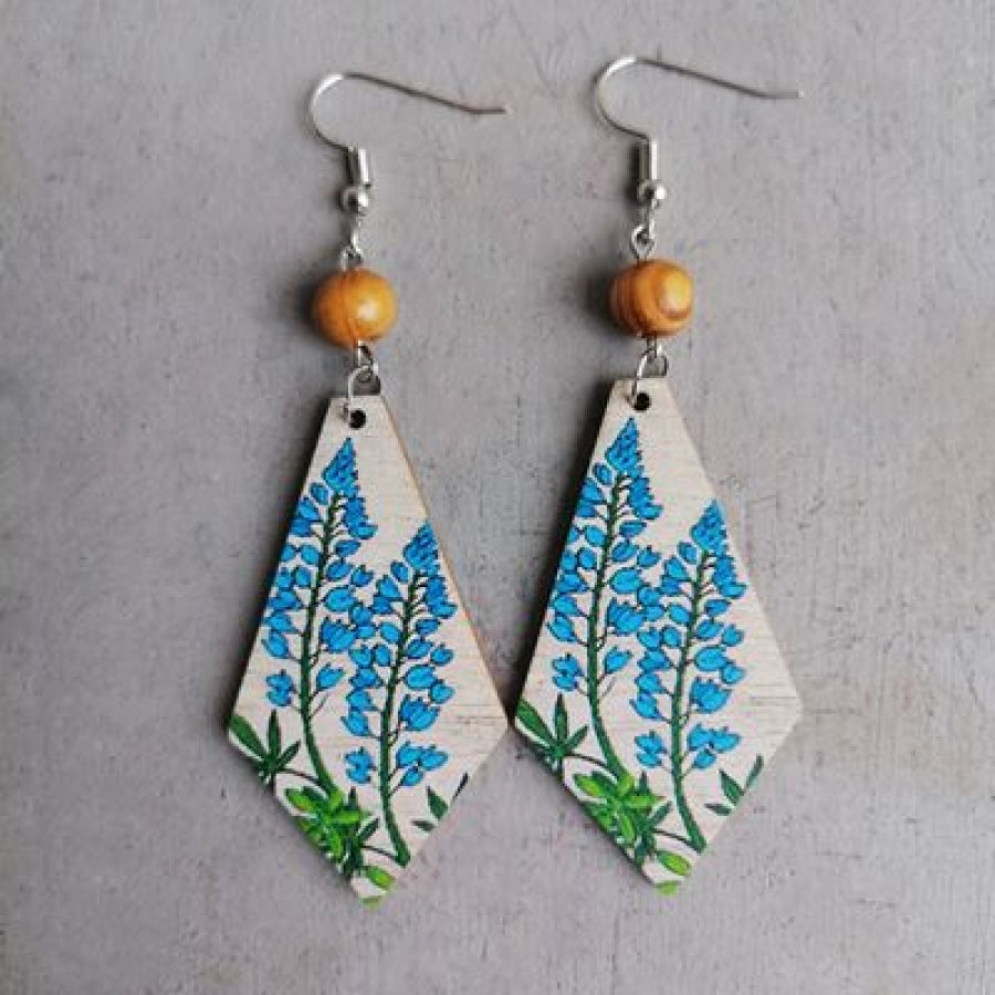 Floral Wooden Teardrop Earrings Azure / One Size Apparel and Accessories