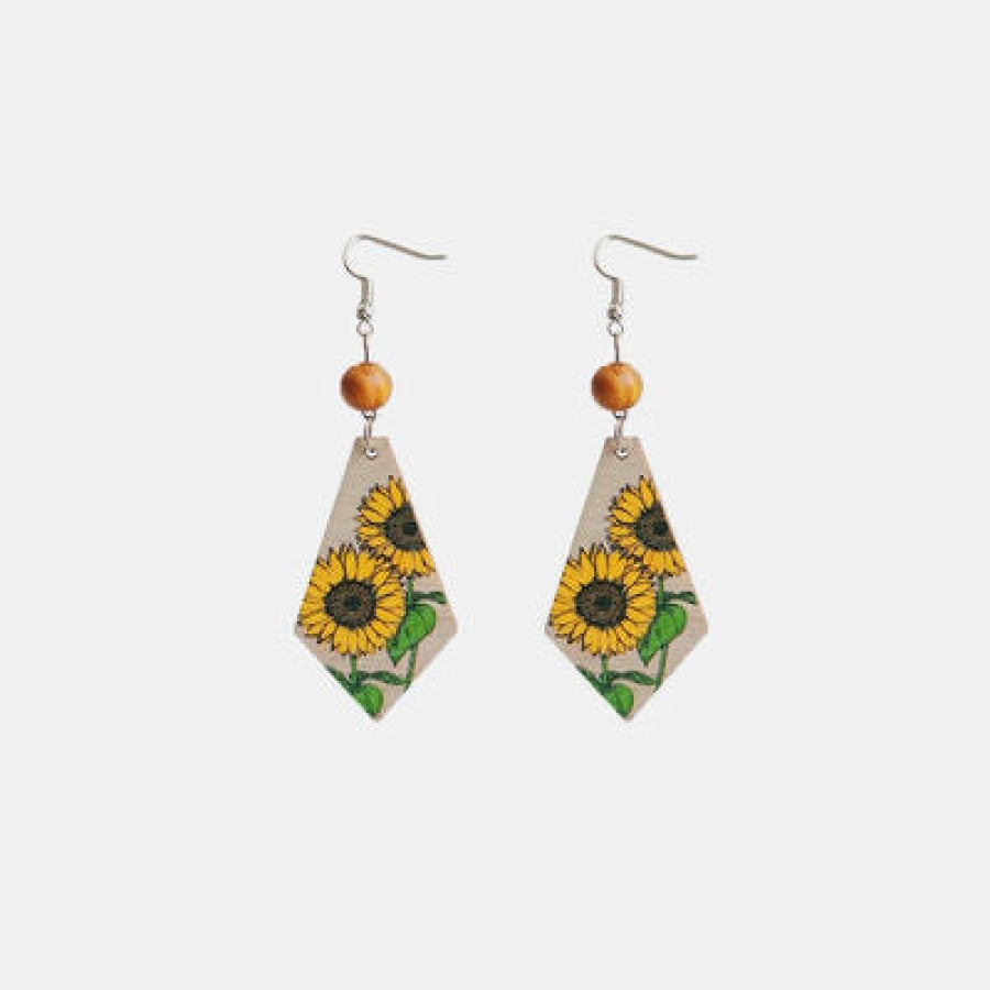 Floral Wooden Teardrop Earrings Mustard / One Size Apparel and Accessories