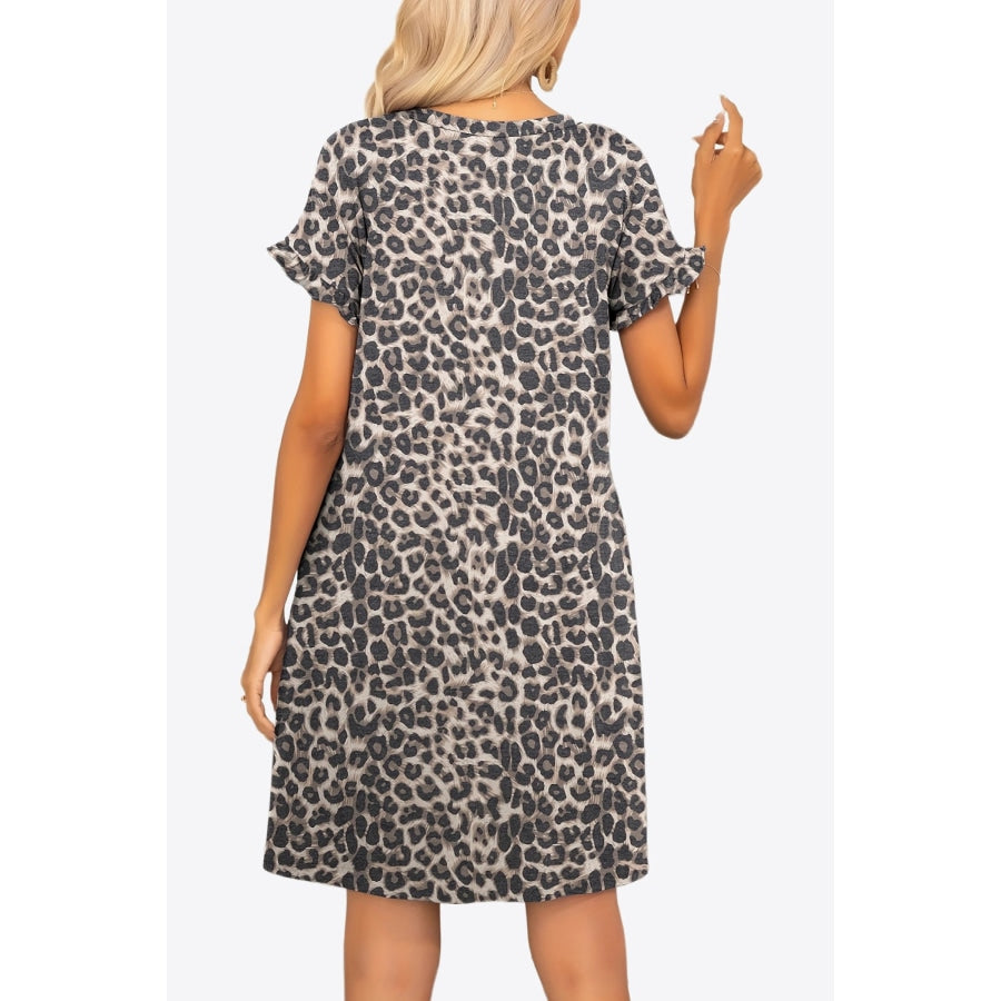 Flounce Sleeve Round Neck Dress with Pockets