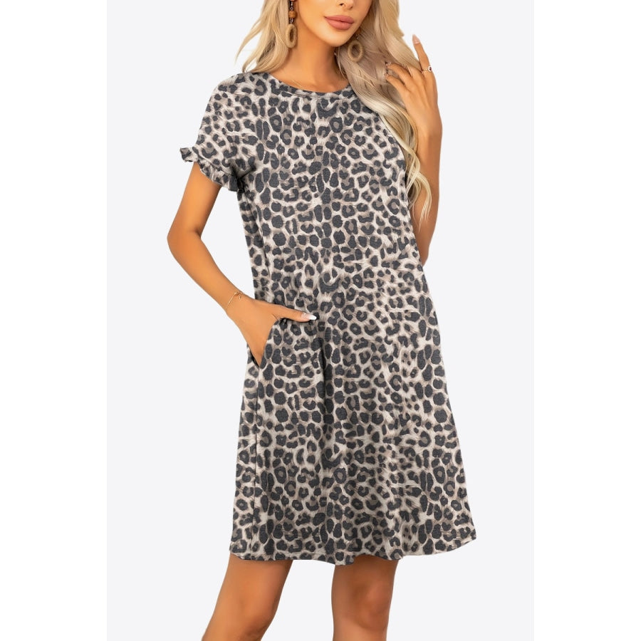 Flounce Sleeve Round Neck Dress with Pockets