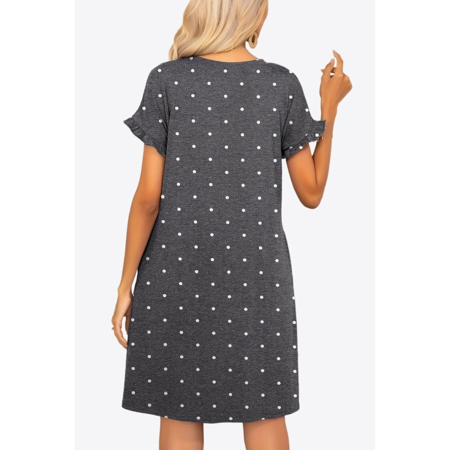 Flounce Sleeve Round Neck Dress with Pockets