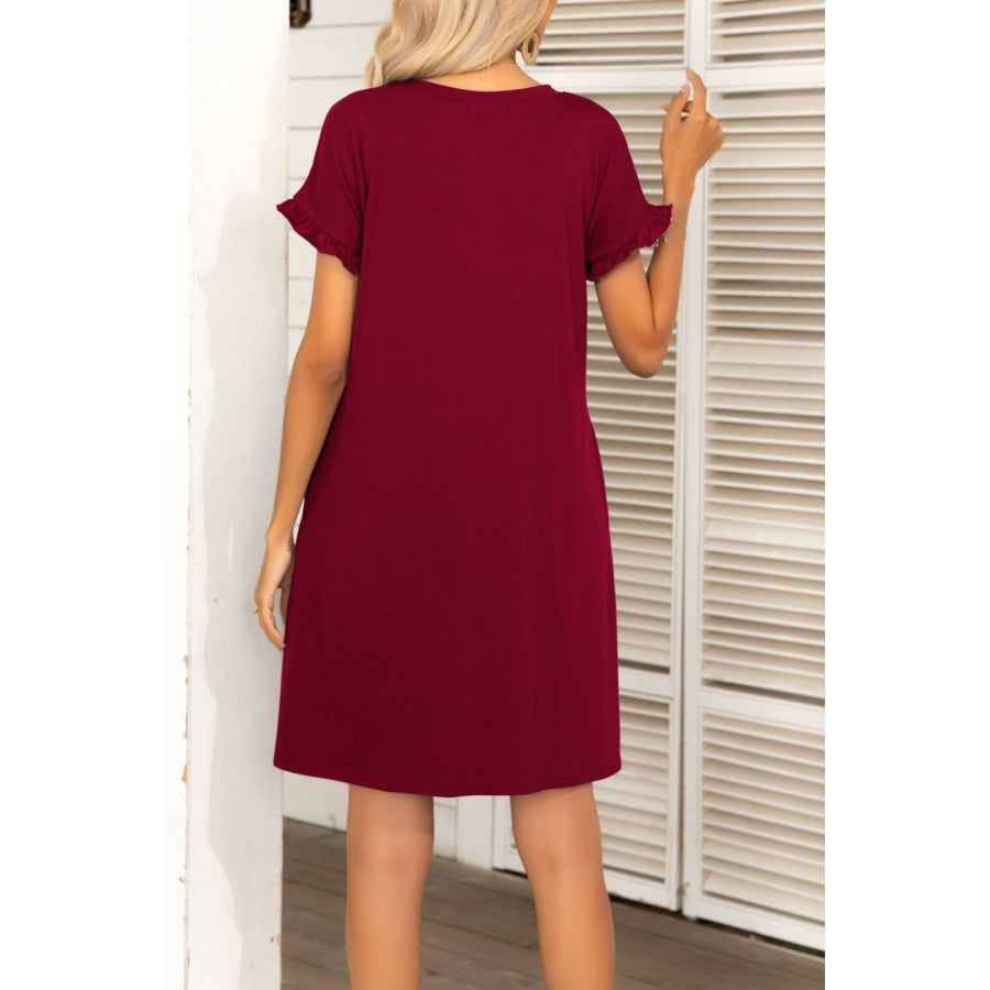 Flounce Sleeve Round Neck Dress with Pockets